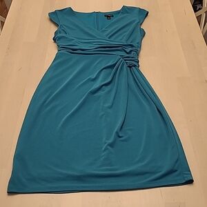EUC Ann Taylor Bright Aqua Blue Faux Wrap Top Cap Sleeved Dress